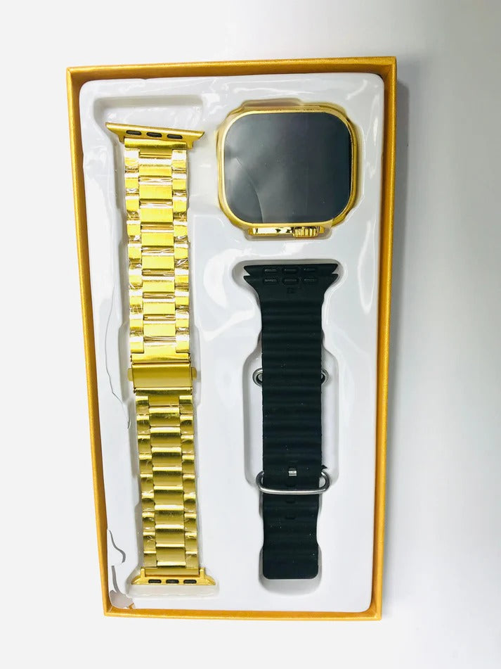 Ultra Smart Watch Gold with Dual Straps – Metal Gold & Classic Black