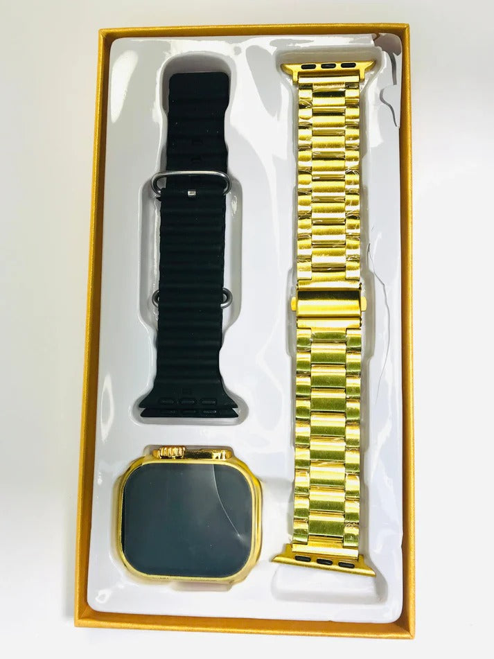 Ultra Smart Watch Gold with Dual Straps – Metal Gold & Classic Black